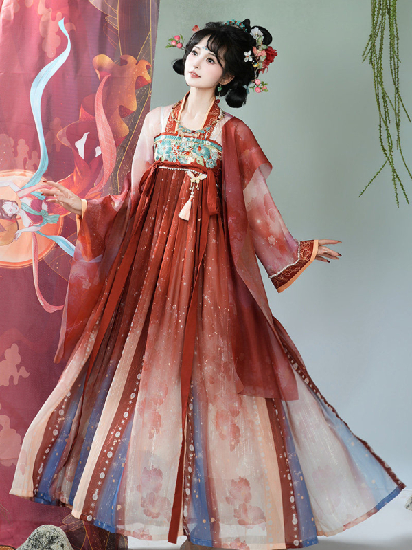 Ženski Hanfu set, gornji dio do prsa i suknja, inspirirano Tang dinastijom, kineski stil, poliester, 2026 proljeće-ljeto.