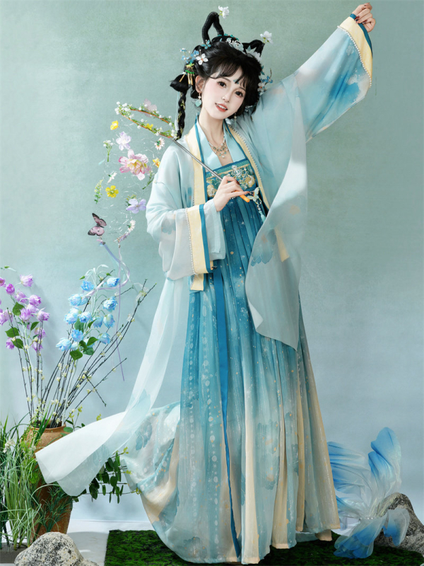 Ženski Hanfu set, gornji dio do prsa i suknja, inspirirano Tang dinastijom, kineski stil, poliester, 2026 proljeće-ljeto.