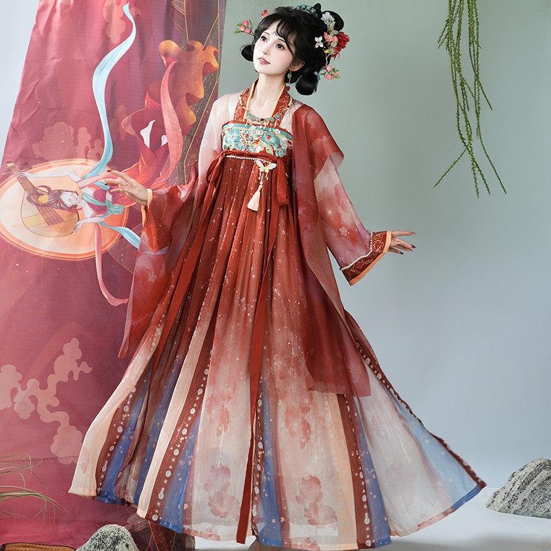 Ženski Hanfu set, gornji dio do prsa i suknja, inspirirano Tang dinastijom, kineski stil, poliester, 2026 proljeće-ljeto.
