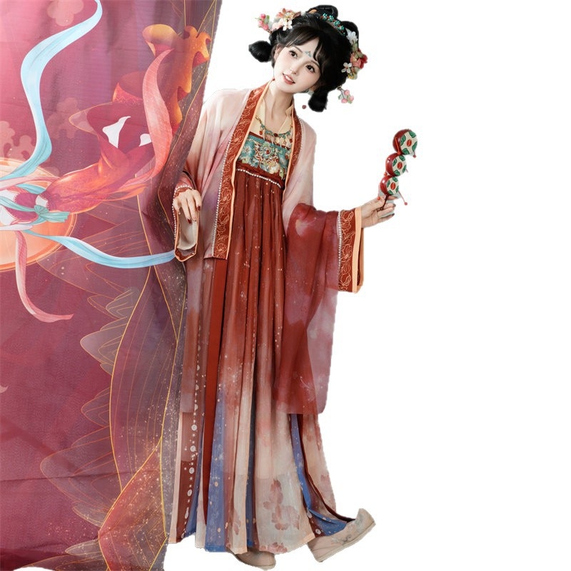 Ženski Hanfu set, gornji dio do prsa i suknja, inspirirano Tang dinastijom, kineski stil, poliester, 2026 proljeće-ljeto.
