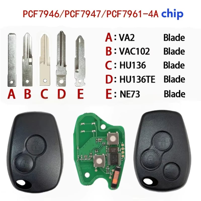 Renault daljinski ključ s 2 ili 3 tipke, 433 MHz, čip ID46-PCF7946.47 / 7961-4A
