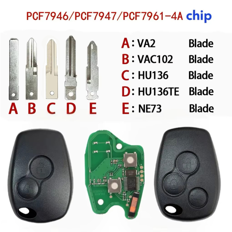 Renault daljinski ključ s 2 ili 3 tipke, 433 MHz, čip ID46-PCF7946.47 / 7961-4A