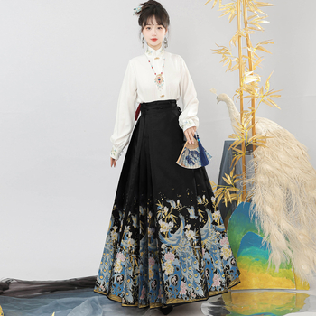 Ženska Hanfu haljina Ming stil s zlatnom vezom i cvjetnim motivima, suknja s horse-face dizajnom, svakodnevni set, 2024