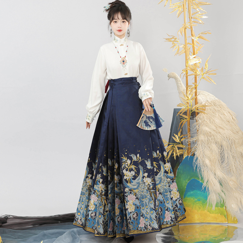 Ženska Hanfu haljina Ming stil s zlatnom vezom i cvjetnim motivima, suknja s horse-face dizajnom, svakodnevni set, 2024