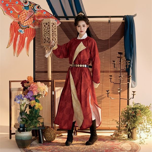 Hanfu set iz dinastije Tang: haljina s okruglim izrezom i lampionske hlače, kombinacija boja, verzija za par