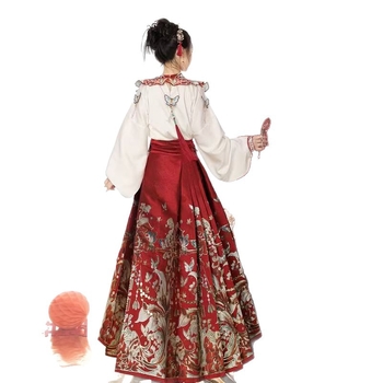 Luozhu Hanfu 2025 – Ming-stílusú menyasszonyi ruha, kínai eljegyzéshez és esküvőhöz, ősi stílus gyöngy nyaklánccal