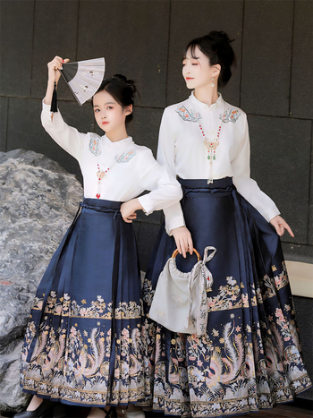 Hanfu suknja za majku i kćer, s perom feniksa, zlatnim brokatom i cvjetnim vezom, kineski stil