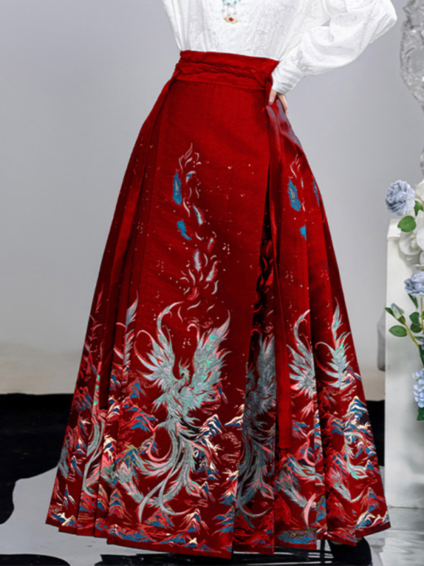 Izvorni Hanfu u Ming stilu set s topom s polu-visokim ovratnikom i suknjom s cvjetnim uzorkom te uzorkom konjske glave, 3D uzorak, novi stil 2023