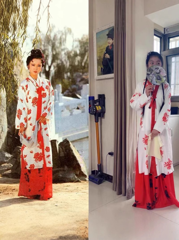 Hanfu kostim za izvedbu inspiriran Lin Daiyu iz Dream of the Red Chamber, dinastija Song, kaput i suknja za pozornicu i studijsku fotografiju