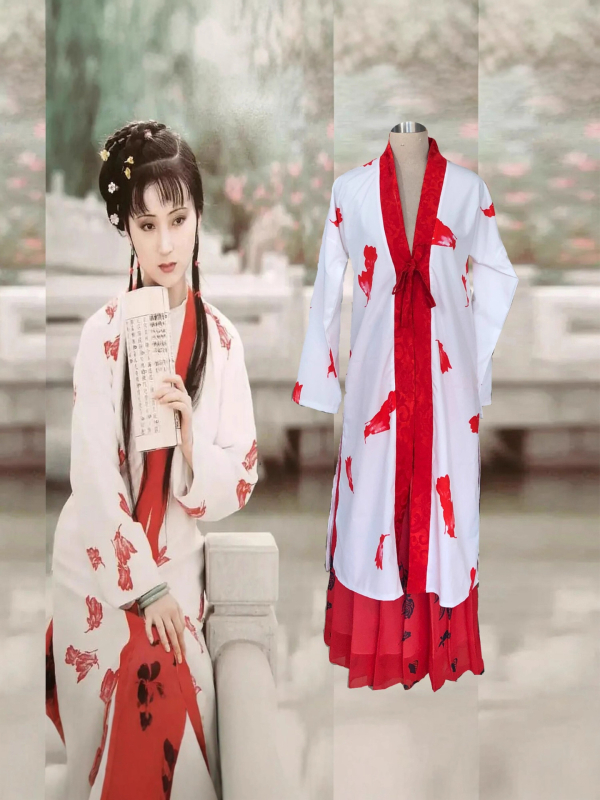 Hanfu kostim za izvedbu inspiriran Lin Daiyu iz Dream of the Red Chamber, dinastija Song, kaput i suknja za pozornicu i studijsku fotografiju