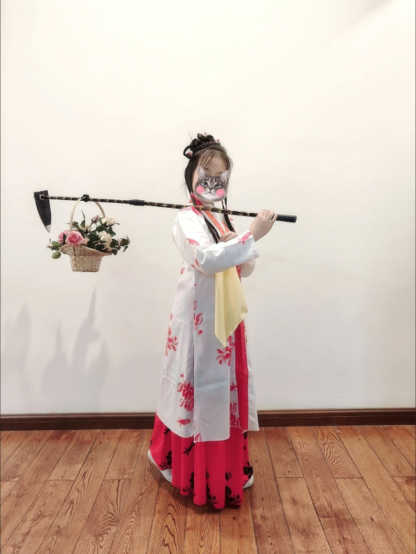 Hanfu kostim za izvedbu inspiriran Lin Daiyu iz Dream of the Red Chamber, dinastija Song, kaput i suknja za pozornicu i studijsku fotografiju