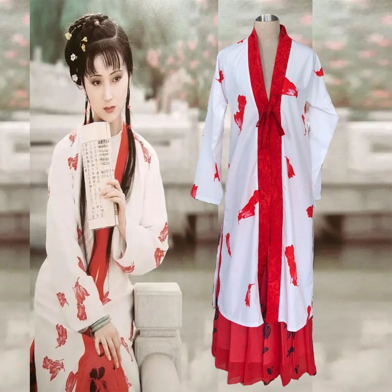 Hanfu kostim za izvedbu inspiriran Lin Daiyu iz Dream of the Red Chamber, dinastija Song, kaput i suknja za pozornicu i studijsku fotografiju