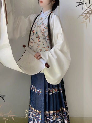 Hanfu dinastije Ming za žene, jacquard haljina s kvadratnim ovratnikom, patchwork, rukavi Pipa, suknja s konjskim licem, dugi rukavi, visoki struk