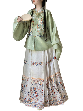Hanfu dinastije Ming za žene, jacquard haljina s kvadratnim ovratnikom, patchwork, rukavi Pipa, suknja s konjskim licem, dugi rukavi, visoki struk