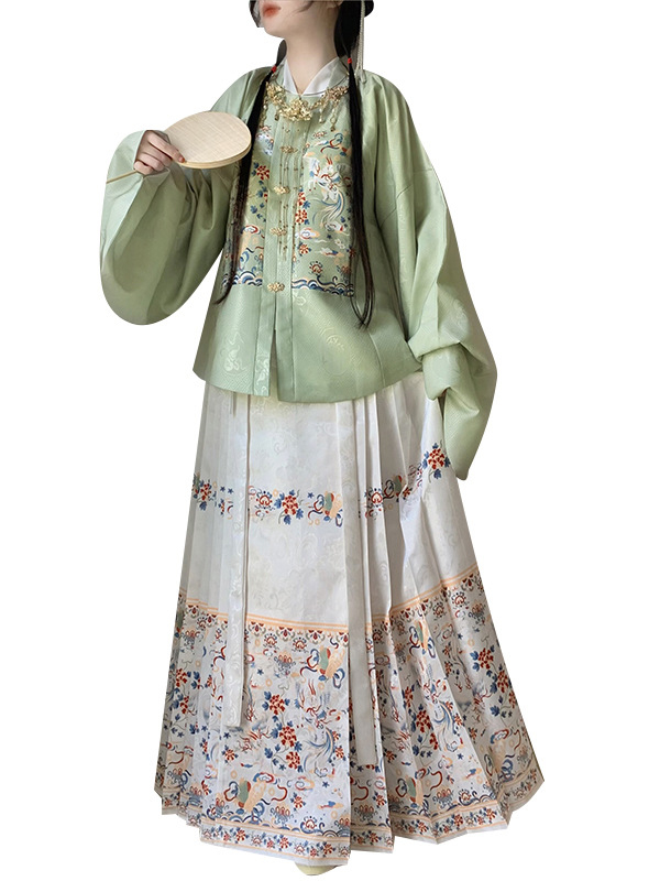 Hanfu dinastije Ming za žene, jacquard haljina s kvadratnim ovratnikom, patchwork, rukavi Pipa, suknja s konjskim licem, dugi rukavi, visoki struk