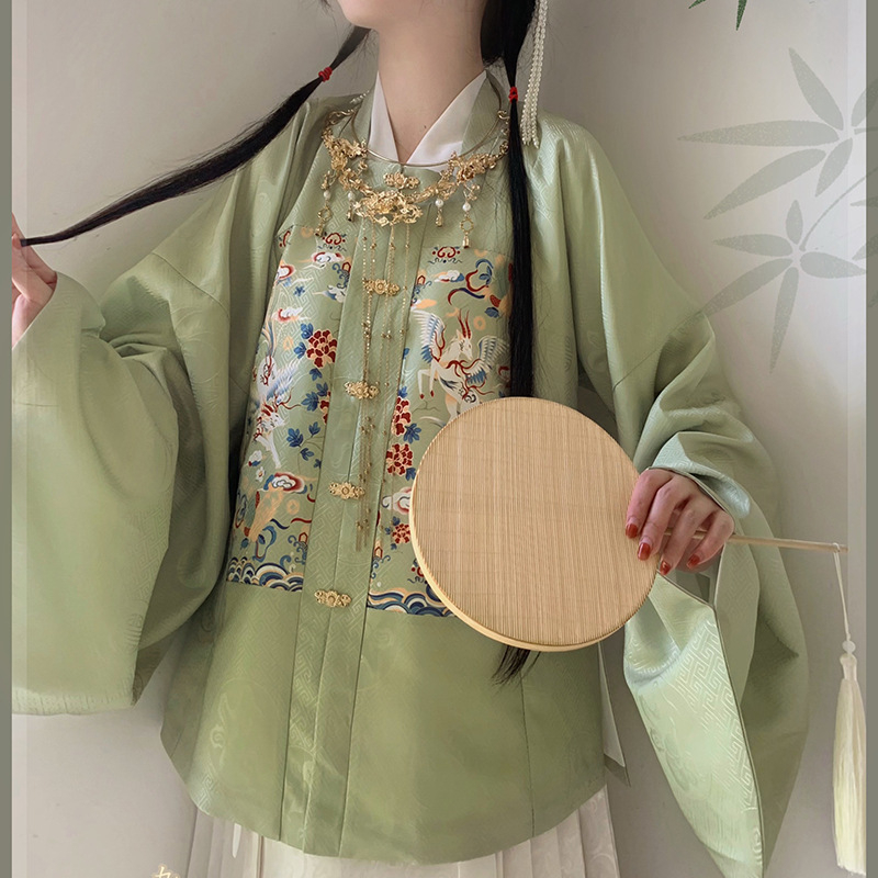 Hanfu dinastije Ming za žene, jacquard haljina s kvadratnim ovratnikom, patchwork, rukavi Pipa, suknja s konjskim licem, dugi rukavi, visoki struk