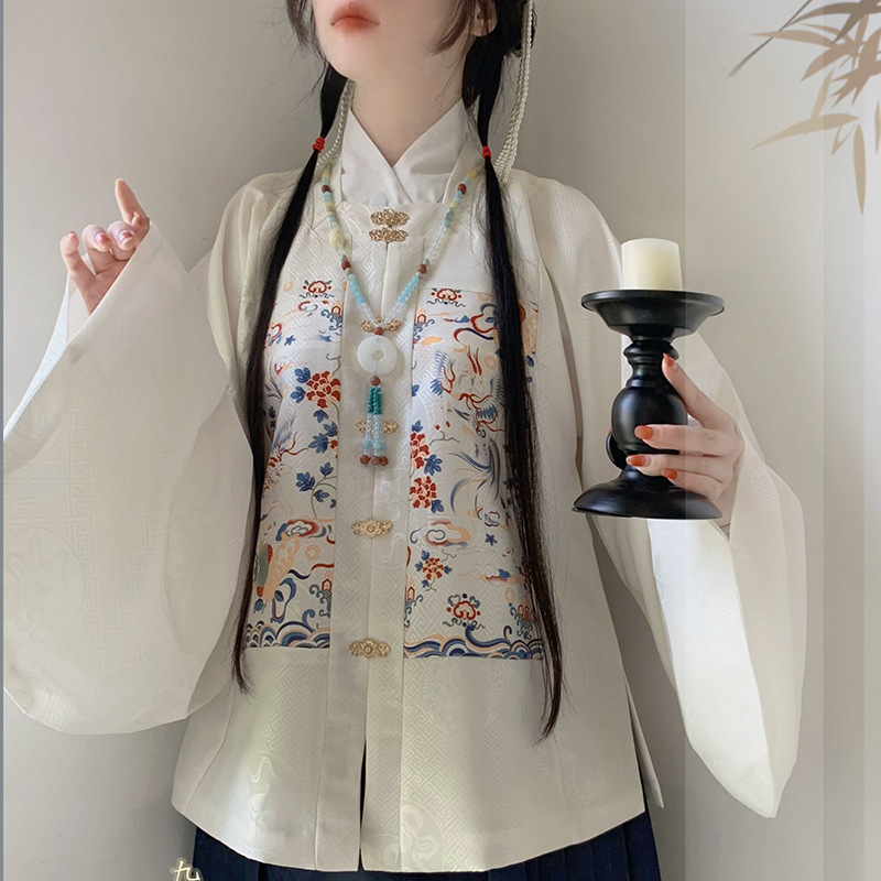 Hanfu dinastije Ming za žene, jacquard haljina s kvadratnim ovratnikom, patchwork, rukavi Pipa, suknja s konjskim licem, dugi rukavi, visoki struk