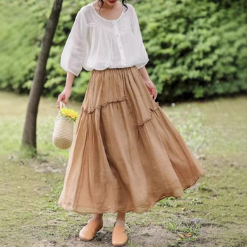 Suknja od ramije, A-linije, srednje duljine, lagana za ljeto, dvostruki sloj, retro stil