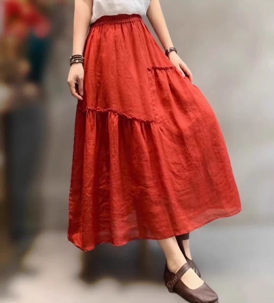 Suknja od ramije, A-linije, srednje duljine, lagana za ljeto, dvostruki sloj, retro stil