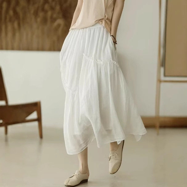 Suknja od ramije, A-linije, srednje duljine, lagana za ljeto, dvostruki sloj, retro stil