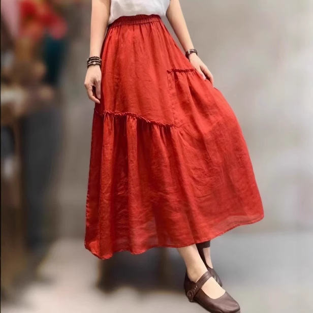 Suknja od ramije, A-linije, srednje duljine, lagana za ljeto, dvostruki sloj, retro stil