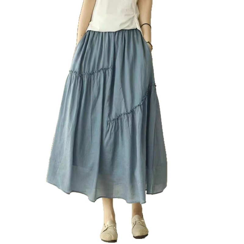 Suknja od ramije, A-linije, srednje duljine, lagana za ljeto, dvostruki sloj, retro stil
