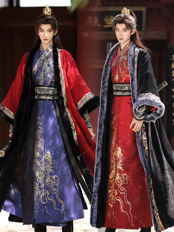 Hanfu 2025 Duga roba s preklopnim ovratnikom i fleec podstavom, tibetanski etnički stil cosplay kostim inspiriran Zhang Qiling