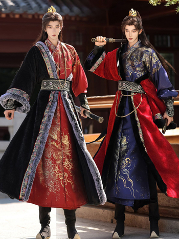 Hanfu 2025 Duga roba s preklopnim ovratnikom i fleec podstavom, tibetanski etnički stil cosplay kostim inspiriran Zhang Qiling