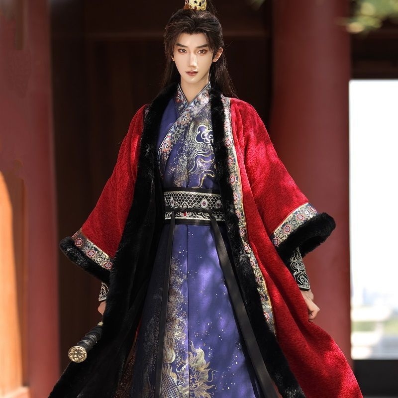 Hanfu 2025 Duga roba s preklopnim ovratnikom i fleec podstavom, tibetanski etnički stil cosplay kostim inspiriran Zhang Qiling