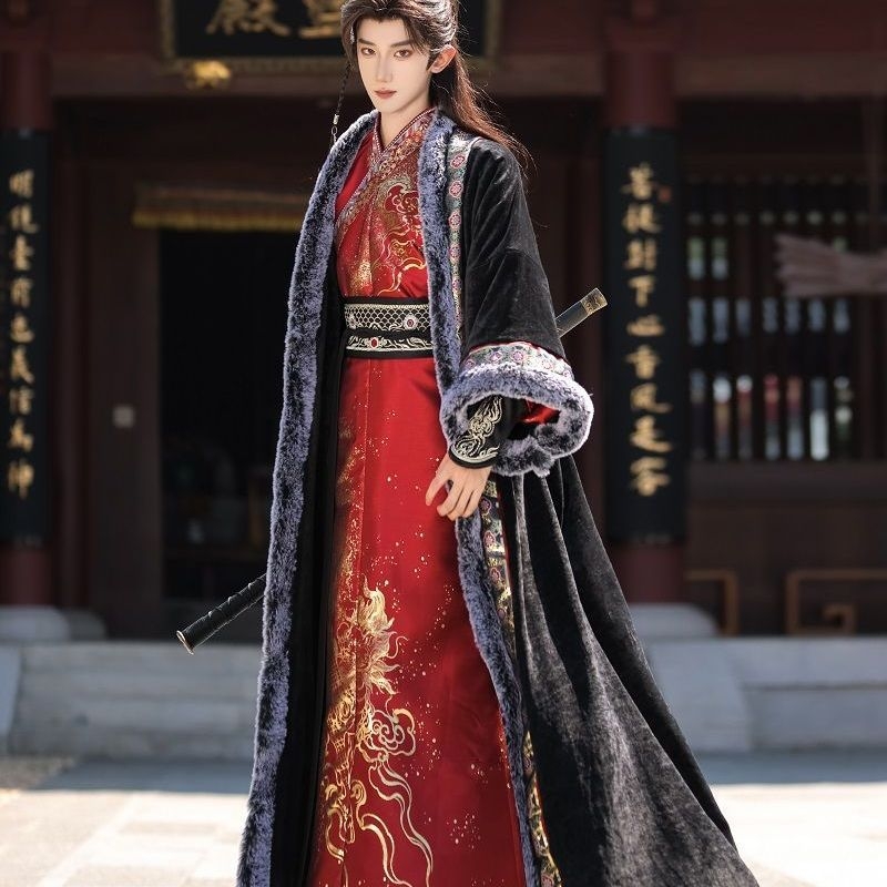 Hanfu 2025 Duga roba s preklopnim ovratnikom i fleec podstavom, tibetanski etnički stil cosplay kostim inspiriran Zhang Qiling