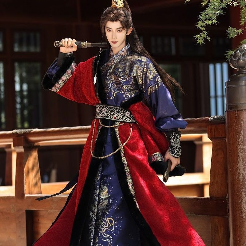 Hanfu 2025 Duga roba s preklopnim ovratnikom i fleec podstavom, tibetanski etnički stil cosplay kostim inspiriran Zhang Qiling