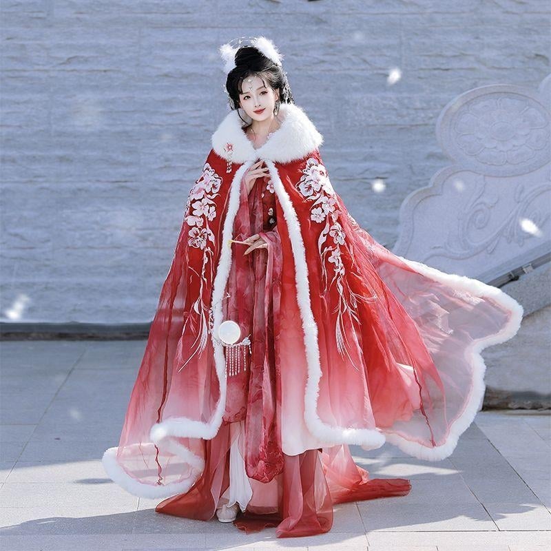 Nova originalna hanfu za žene – Mei Yingchunxue vila s preklopnim ovratnikom, suknja do struka i topli kaput