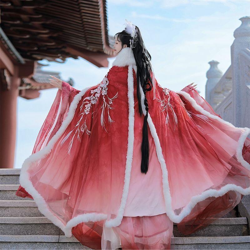 Nova originalna hanfu za žene – Mei Yingchunxue vila s preklopnim ovratnikom, suknja do struka i topli kaput