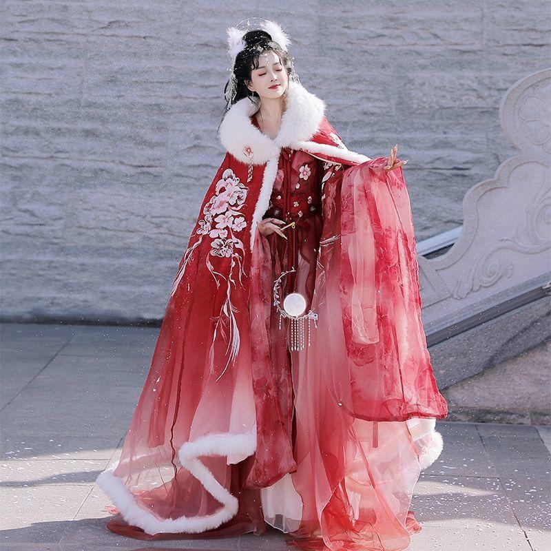 Nova originalna hanfu za žene – Mei Yingchunxue vila s preklopnim ovratnikom, suknja do struka i topli kaput