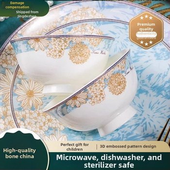 Kangqin nordic stílusú kerámia rizs tál otthoni használatra, magas lábú, égésvédett, könnyed luxus csont porcelán étkészlettel, elegáns rizs- és tészta tál