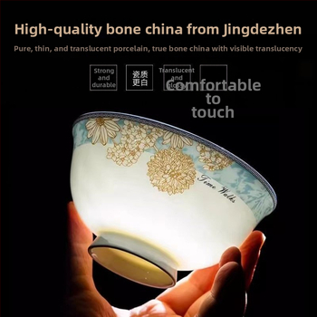 Kangqin nordic stílusú kerámia rizs tál otthoni használatra, magas lábú, égésvédett, könnyed luxus csont porcelán étkészlettel, elegáns rizs- és tészta tál