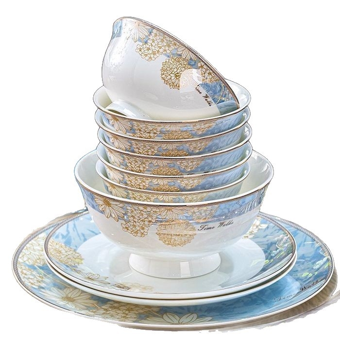Kangqin nordic stílusú kerámia rizs tál otthoni használatra, magas lábú, égésvédett, könnyed luxus csont porcelán étkészlettel, elegáns rizs- és tészta tál