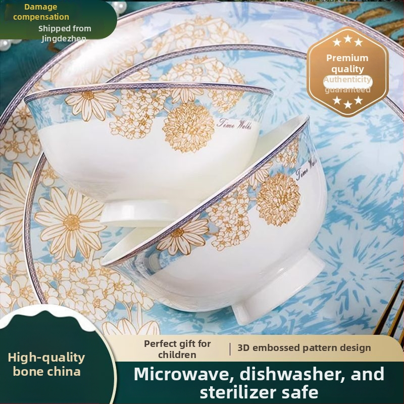 Kangqin nordic stílusú kerámia rizs tál otthoni használatra, magas lábú, égésvédett, könnyed luxus csont porcelán étkészlettel, elegáns rizs- és tészta tál