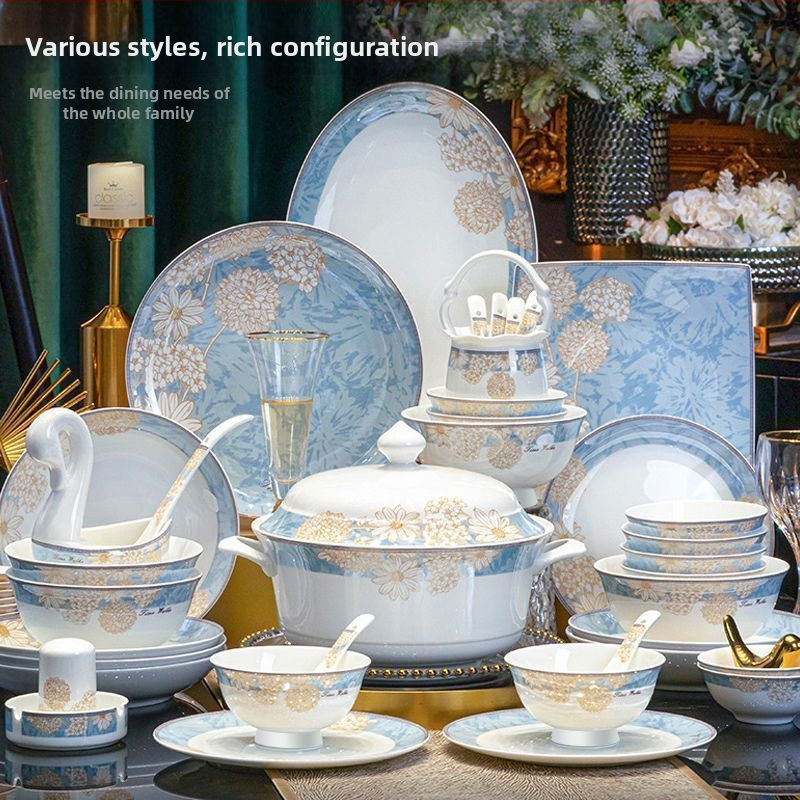 Kangqin nordic stílusú kerámia rizs tál otthoni használatra, magas lábú, égésvédett, könnyed luxus csont porcelán étkészlettel, elegáns rizs- és tészta tál