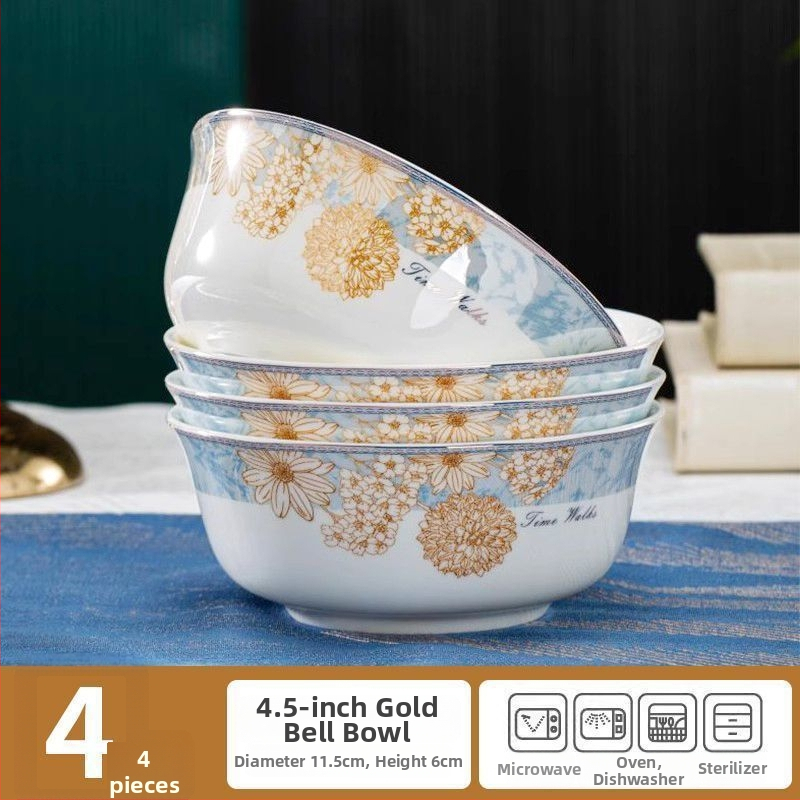 Kangqin nordic stílusú kerámia rizs tál otthoni használatra, magas lábú, égésvédett, könnyed luxus csont porcelán étkészlettel, elegáns rizs- és tészta tál