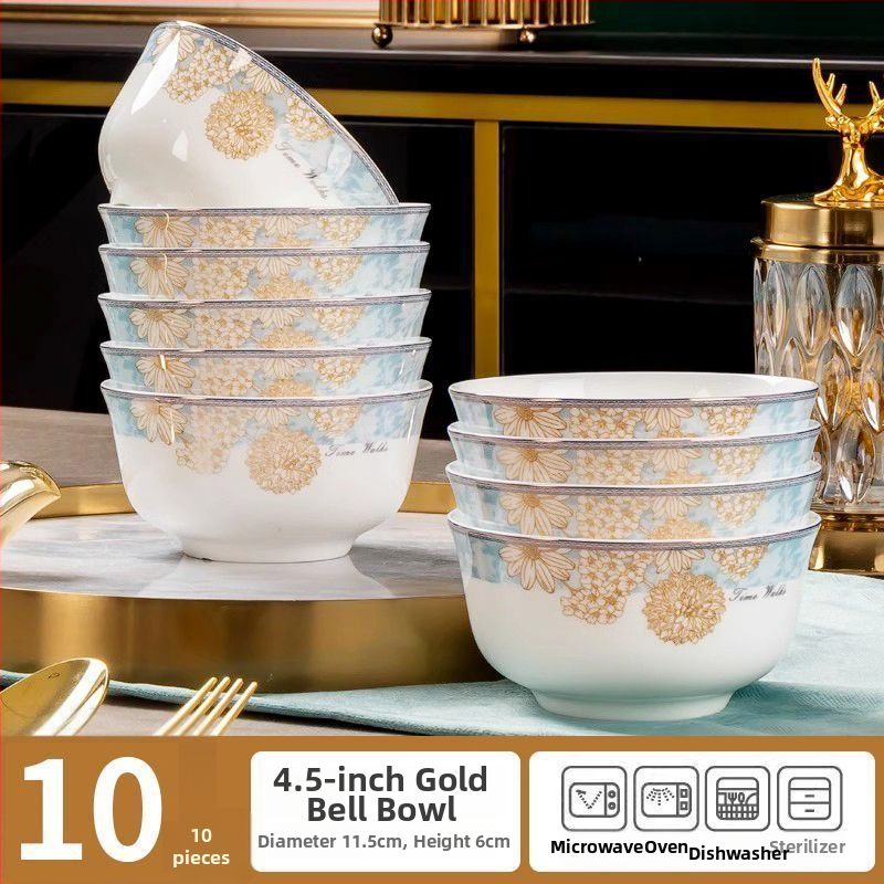Kangqin nordic stílusú kerámia rizs tál otthoni használatra, magas lábú, égésvédett, könnyed luxus csont porcelán étkészlettel, elegáns rizs- és tészta tál