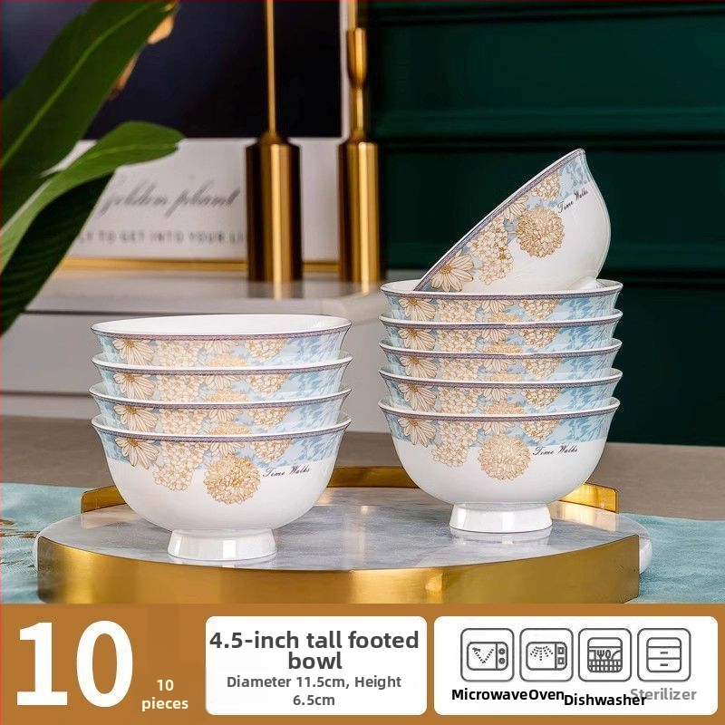 Kangqin nordic stílusú kerámia rizs tál otthoni használatra, magas lábú, égésvédett, könnyed luxus csont porcelán étkészlettel, elegáns rizs- és tészta tál