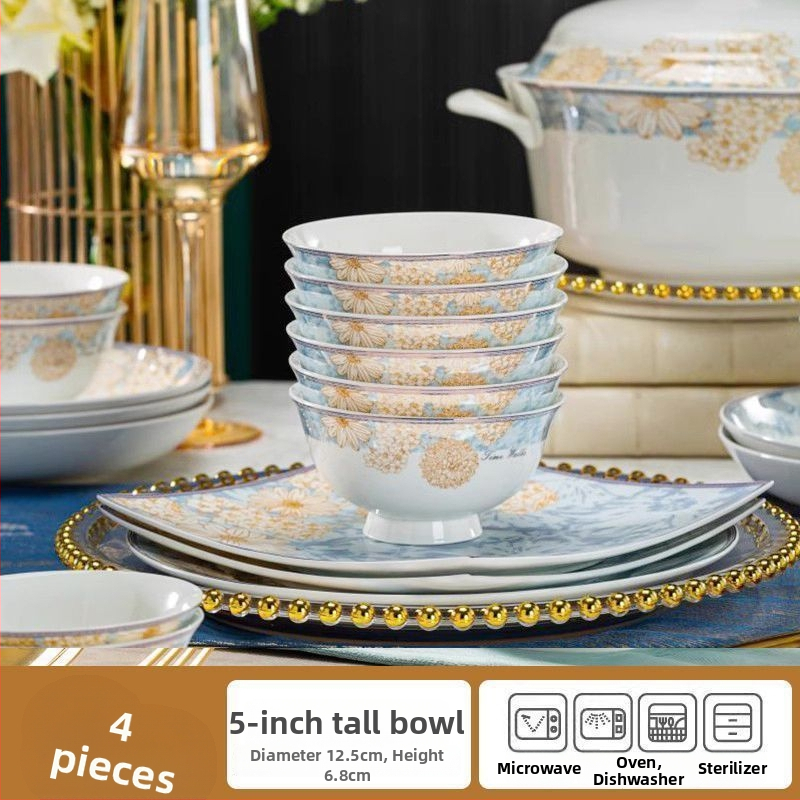 Kangqin nordic stílusú kerámia rizs tál otthoni használatra, magas lábú, égésvédett, könnyed luxus csont porcelán étkészlettel, elegáns rizs- és tészta tál