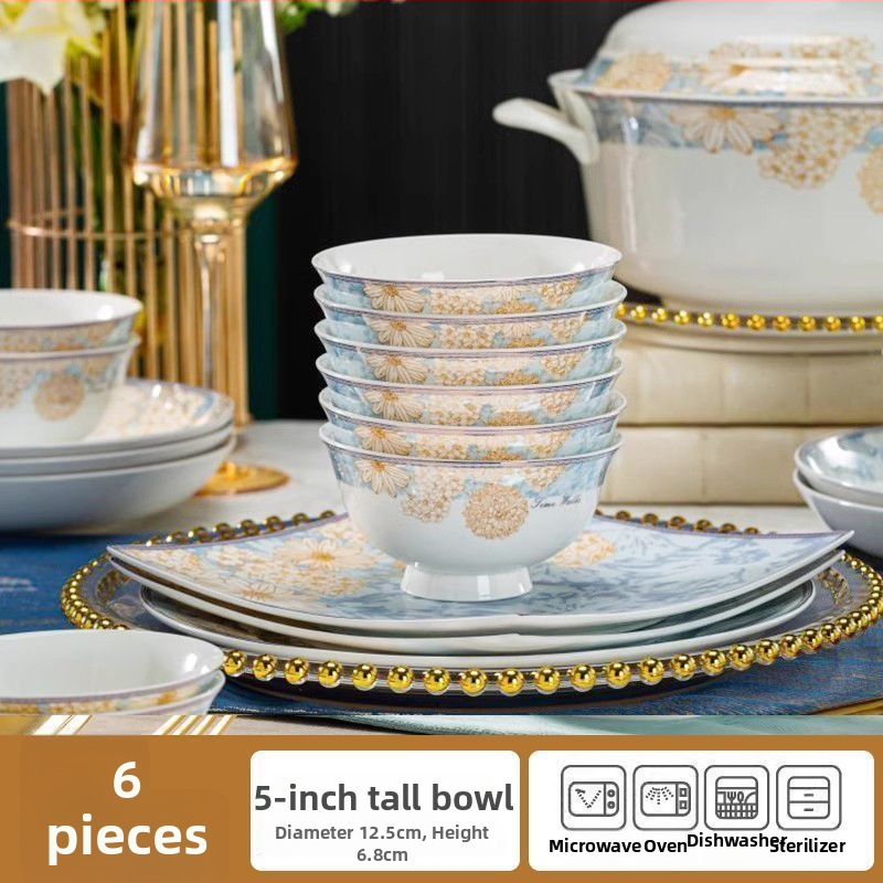 Kangqin nordic stílusú kerámia rizs tál otthoni használatra, magas lábú, égésvédett, könnyed luxus csont porcelán étkészlettel, elegáns rizs- és tészta tál