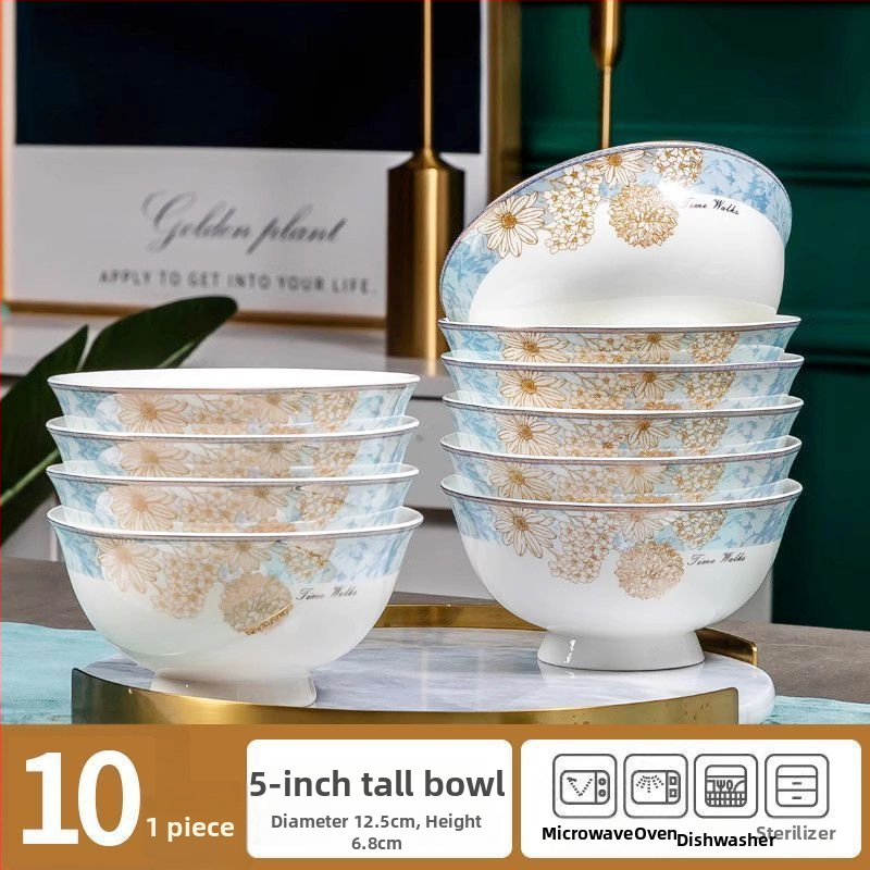 Kangqin nordic stílusú kerámia rizs tál otthoni használatra, magas lábú, égésvédett, könnyed luxus csont porcelán étkészlettel, elegáns rizs- és tészta tál