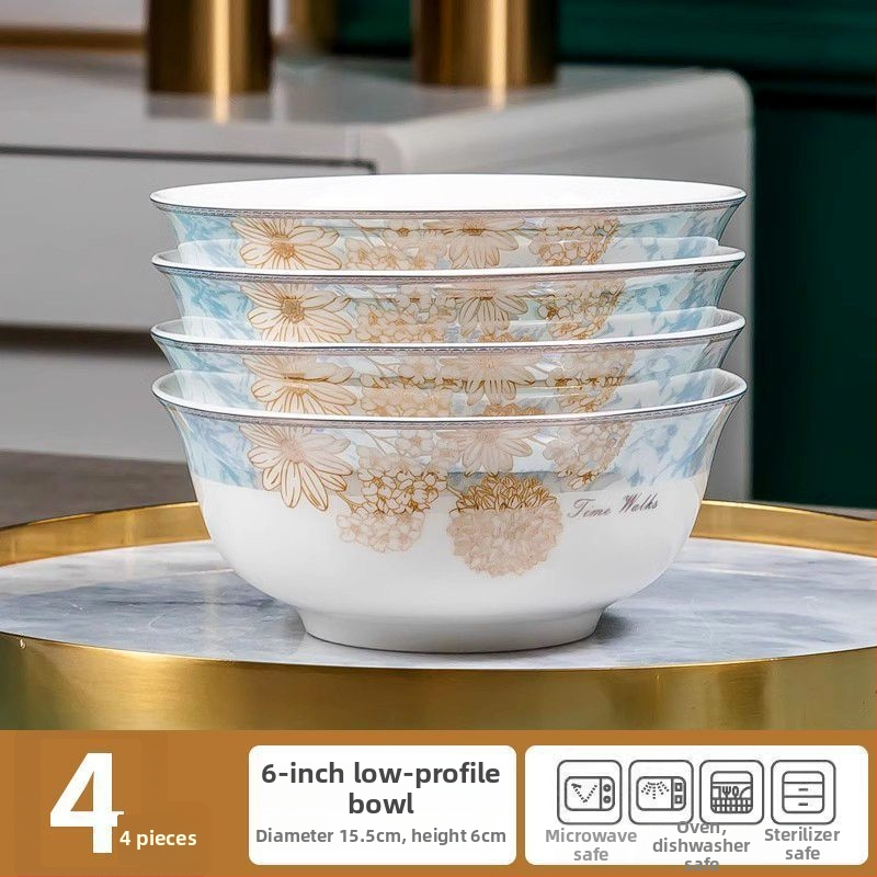 Kangqin nordic stílusú kerámia rizs tál otthoni használatra, magas lábú, égésvédett, könnyed luxus csont porcelán étkészlettel, elegáns rizs- és tészta tál