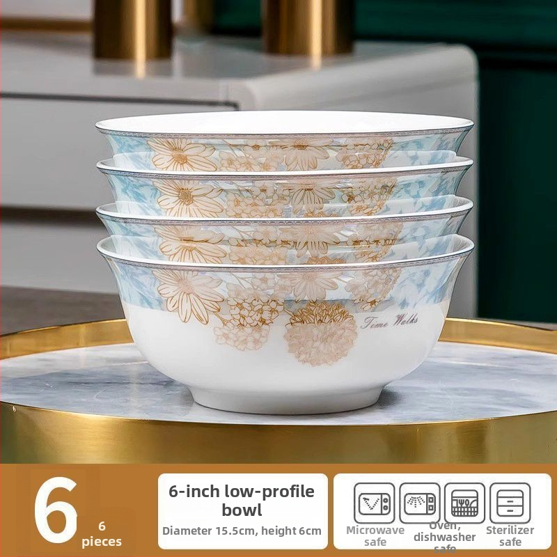Kangqin nordic stílusú kerámia rizs tál otthoni használatra, magas lábú, égésvédett, könnyed luxus csont porcelán étkészlettel, elegáns rizs- és tészta tál