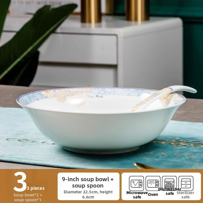 Kangqin nordic stílusú kerámia rizs tál otthoni használatra, magas lábú, égésvédett, könnyed luxus csont porcelán étkészlettel, elegáns rizs- és tészta tál