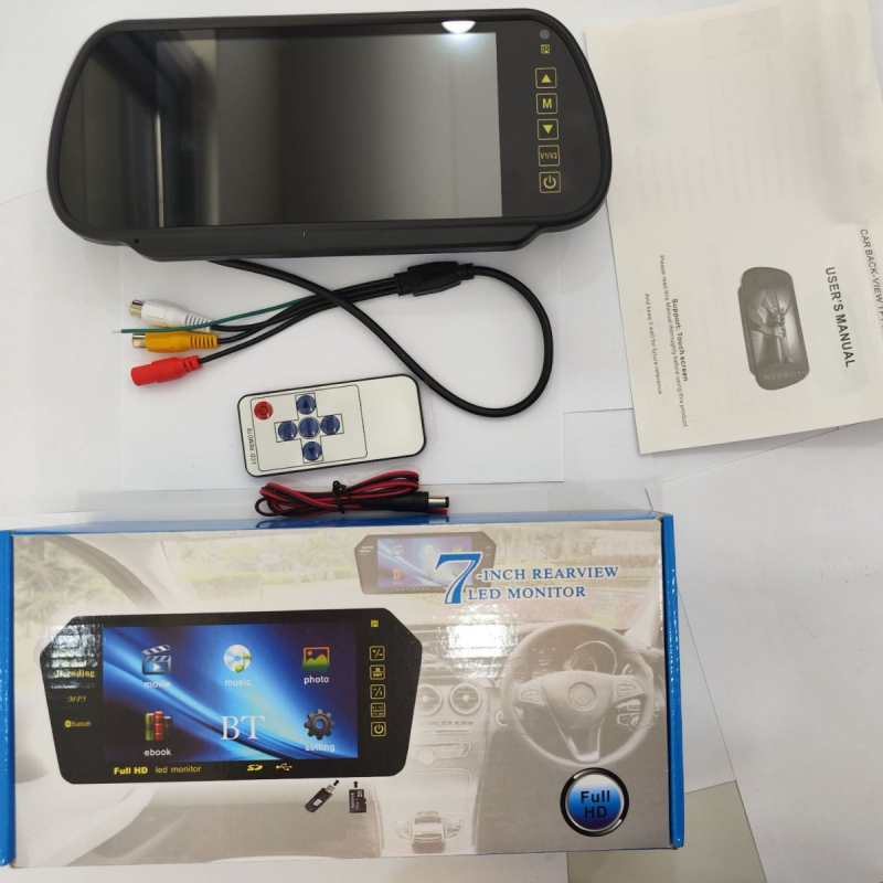 7-inčni zaslon u automobilu u retrovizoru, HD Bluetooth, dodirni zaslon, slika za vožnju unatrag
