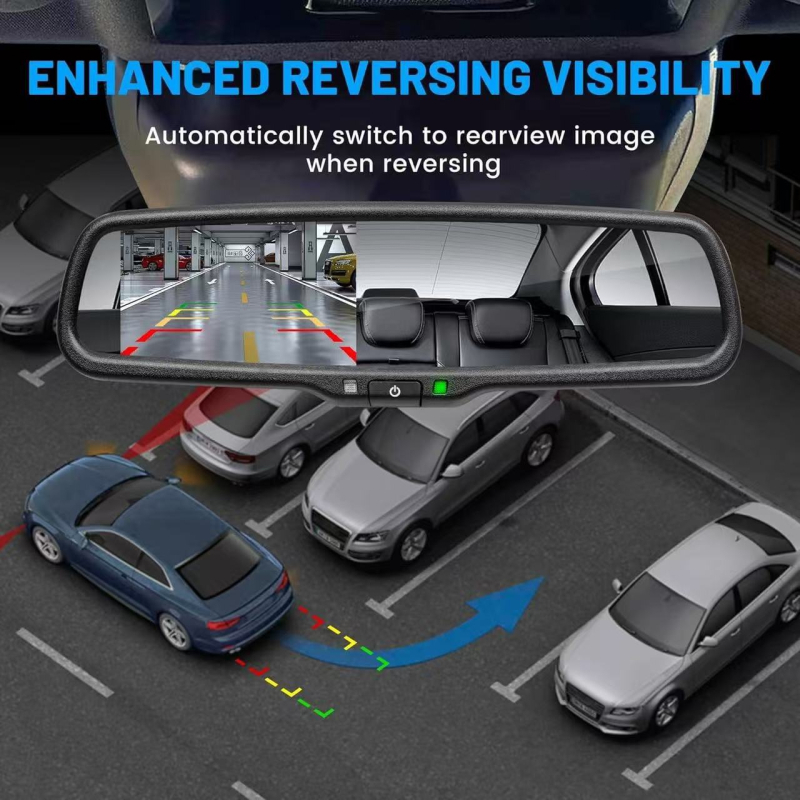 4,3-inčni zaslon retrovizora za automobil s visokim jasom i automatskim podešavanjem, auto monitor s dva AV ulaza